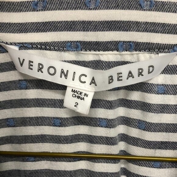 Veronica Beard Kai Ruffle Swiss Dot  grey white stripe blue dot print size 2 - Picture 6 of 16